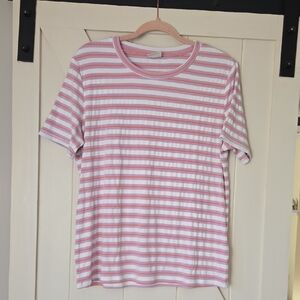 Women's Purple And Peach Striped Short Sleeve Crew Tee